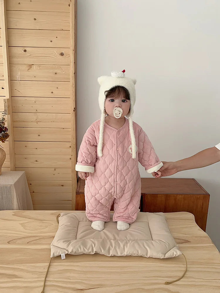 Baby Neck Crawler 2025 New Winter Newborn Thickened Clothes Baby Super Cute Cartoon Labeling Jumpsuit
