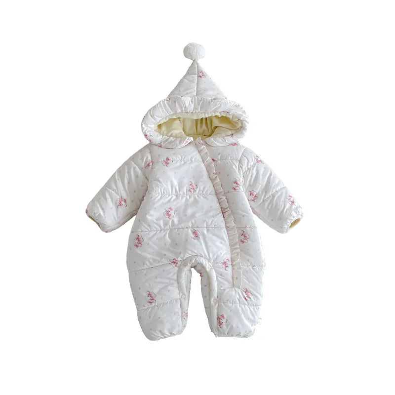 Baby Teddy Bear Jumpsuit 2025 New Winter Baby Super Cute Hooded Crawling Suit Newborn Cartoon Cotton Jacket