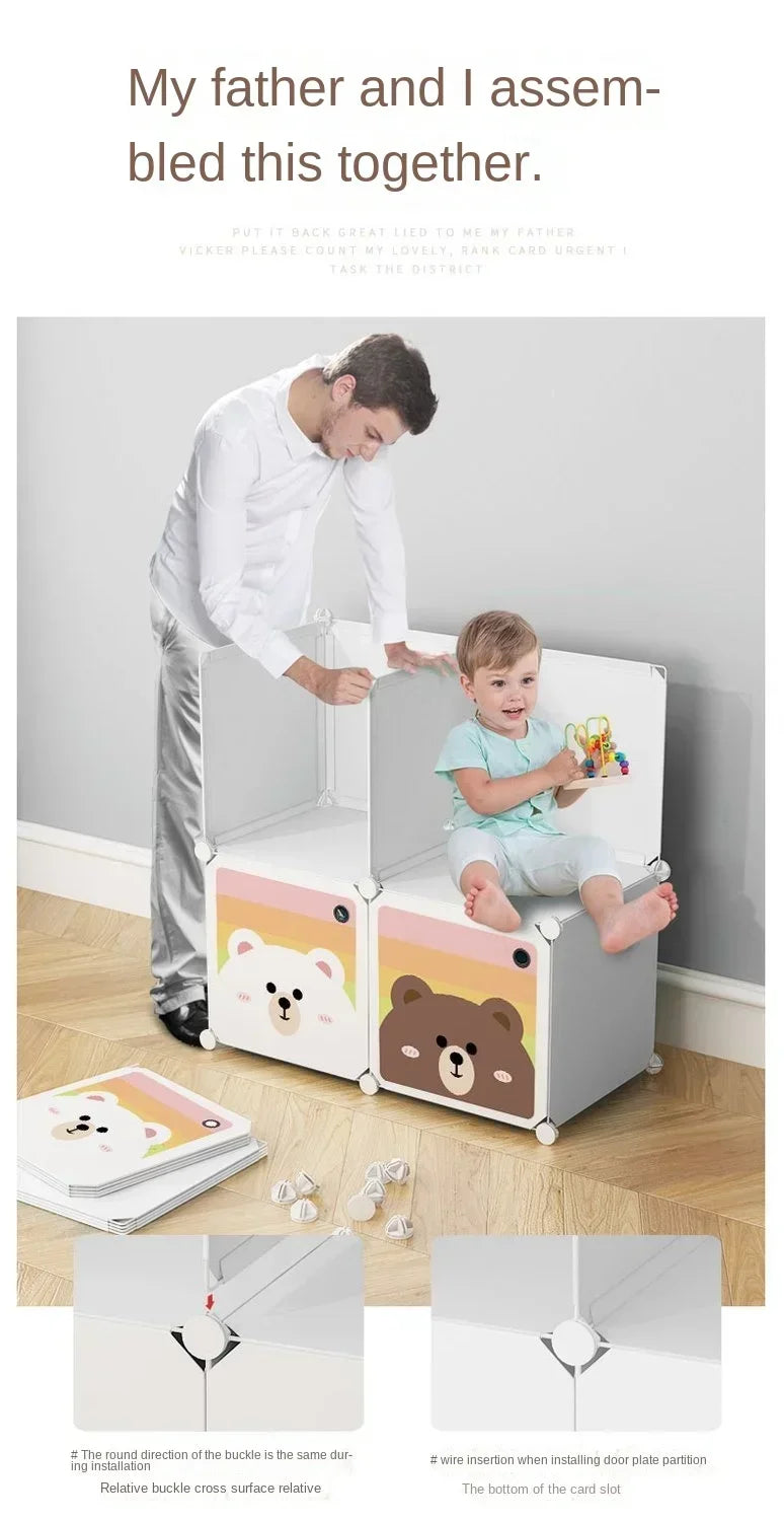 Children Dress Clothes Folding Cabinets Simplicity Cube Splice Storage Locker Foldable Fully Enclosed Wardrobe Bedroom Furniture
