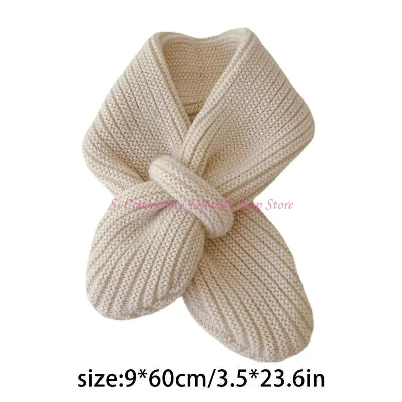 85AE Trendy Children Scarf Solid Color Autumn Winter Knitted Scarf Fashionable Scarf