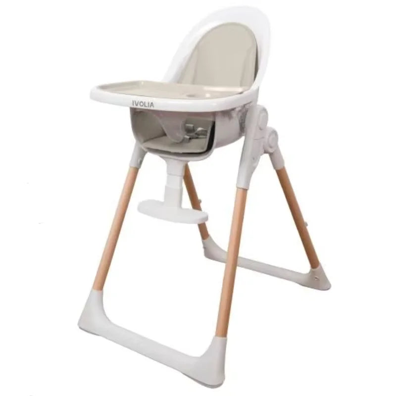 Convertible Baby High Chair, Wooden Highchair/Toddler Chair with Double Removable Tray, 5-Point Harness, PU Cushion and Footrest