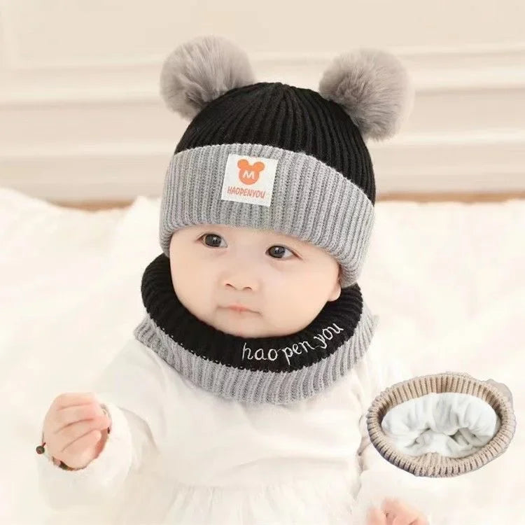 Baby Bear Knit Hat & Scarf Set – Warm Winter Beanie for Boys & Girls