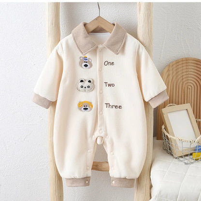 Unisex Baby Polo Collar Romper for Spring & Autumn Boys & Girls Cute Bear Head & Letter Jumpsuit Halloween Long-Sleeve Bodysuit