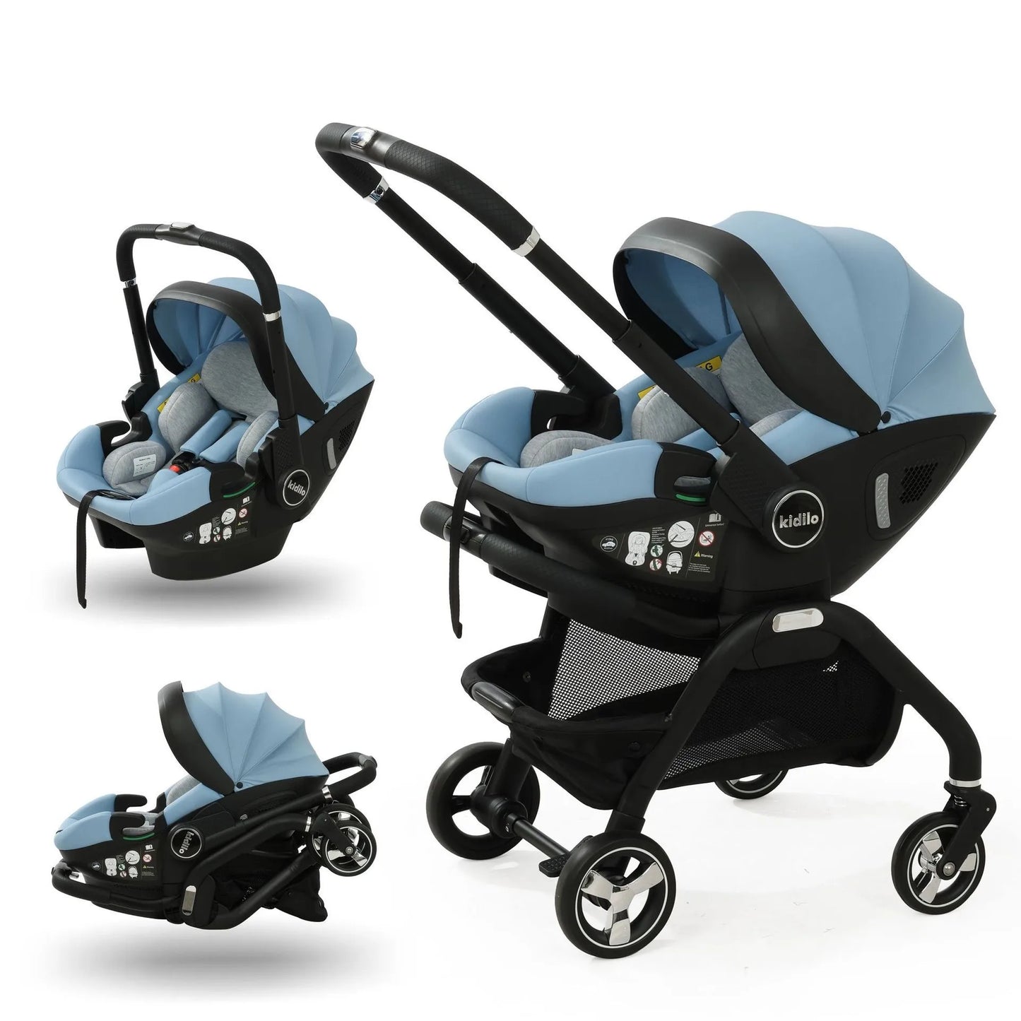 Kidilo 3-in-1 Baby Car Seat Stroller, One Button Fold & Detachable Basket