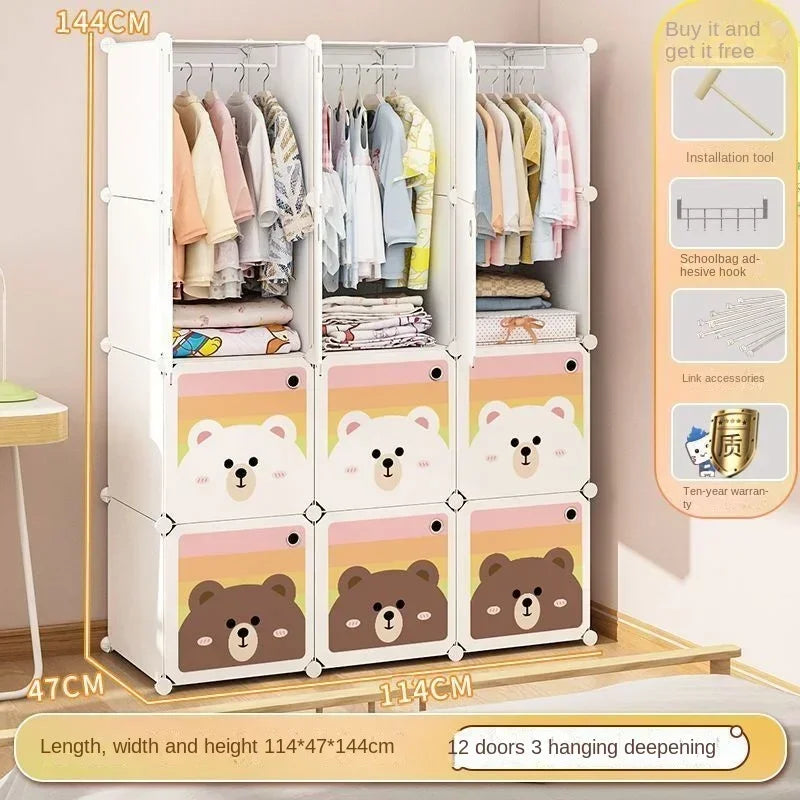 Children Dress Clothes Folding Cabinets Simplicity Cube Splice Storage Locker Foldable Fully Enclosed Wardrobe Bedroom Furniture
