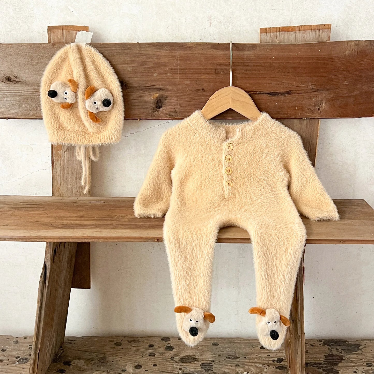 Ins Korean Version Boys' and Girls' Baby Autumn and Winter Jumpsuit Sweater, Baby and Toddler Warm Hooded Climbing Suit