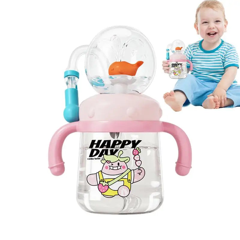300ml Gravity Ball Straw Cup Leak-Proof Baby Training Cup Kids Water Bottle Leak Proof Spray Drinking Cup for Boys Girls