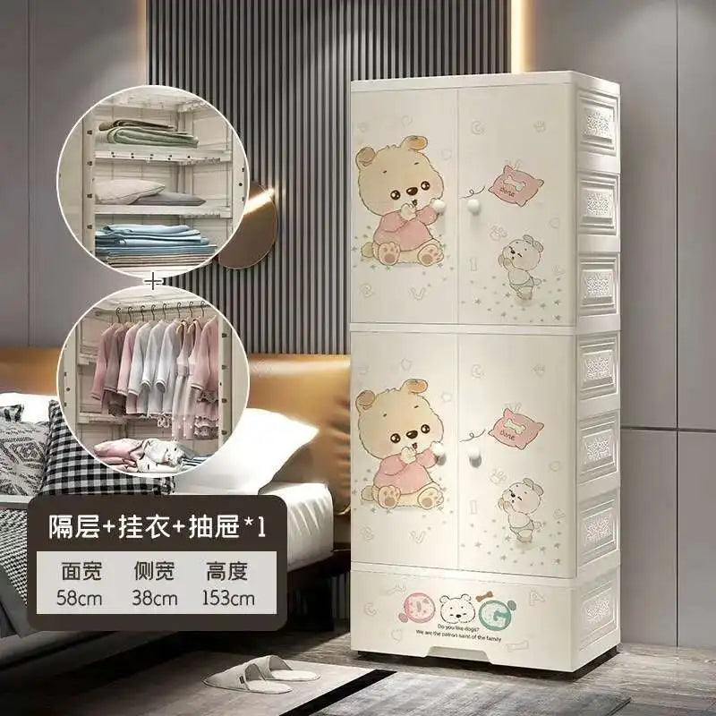 Plastic Baby Storage Cabinet Simple Cartoon Children's Wardrobe For Girls Bedroom Home Infant Storage Home Furniture