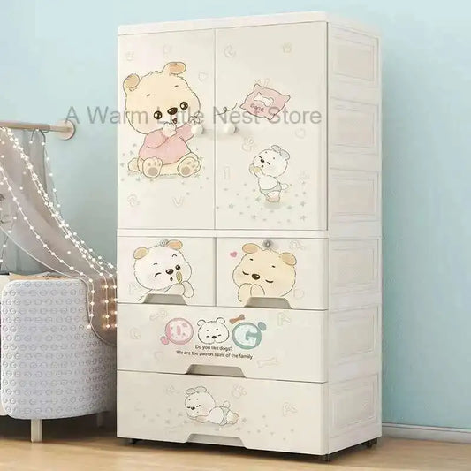 Plastic Baby Storage Cabinet Simple Cartoon Children's Wardrobe For Girls Bedroom Home Infant Storage Home Furniture