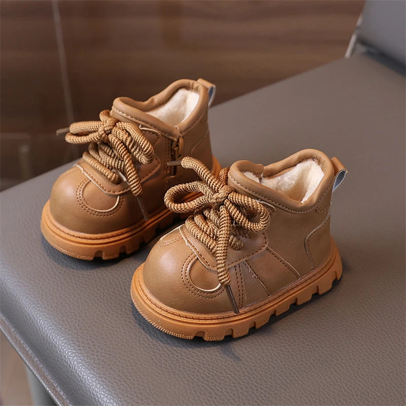 Girls Boys Snow Boots Outdoor Children Winter Shoes Non-slip Soft Sole Toddler Kids Casual Shoes Windproof Baby Warm Plush Boots
