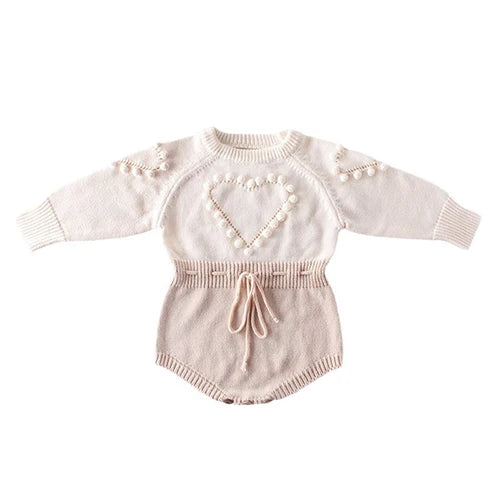 2025 New Autumn Children Clothes Infant Baby Girls Long Sleeved Splicing Knitted Jumpsuit Newborn Baby Knitted Bodysuits+Hat