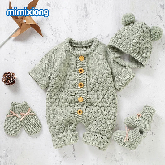 Knitted Baby Jumpsuit & Cap Set