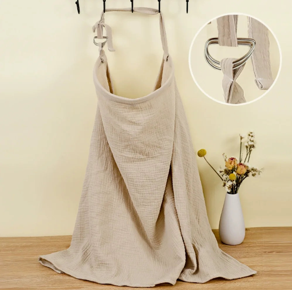 Muslin Nursing Cover for Baby Breastfeeding, Breathable 100% Cotton Breastfeeding Cover with Rigid Hoop for Mother Nursing Apron