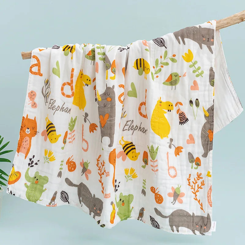 Size 110*110CM 1PC 6 Layers Muslin Cotton Fiber Muslin Baby Swaddles Soft Newborn Wrap Multifunction Infant Blankets Bath Towel