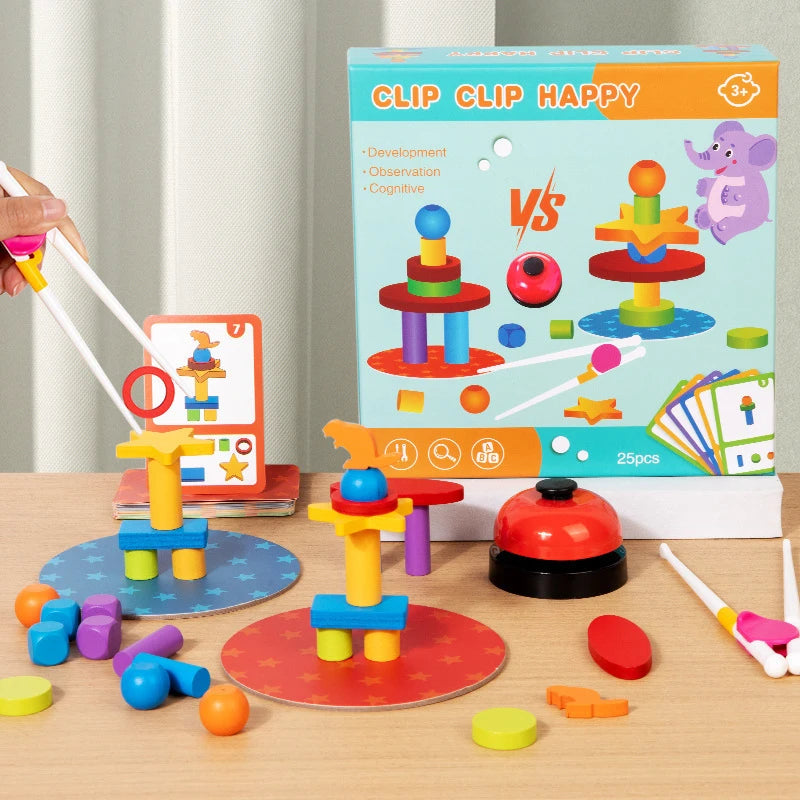 Wooden Stacking Blocks Shape Sorting Stacking Toy Montessori Game Wooden Board Game Chopsticks Balance Challenge Educational Toy
