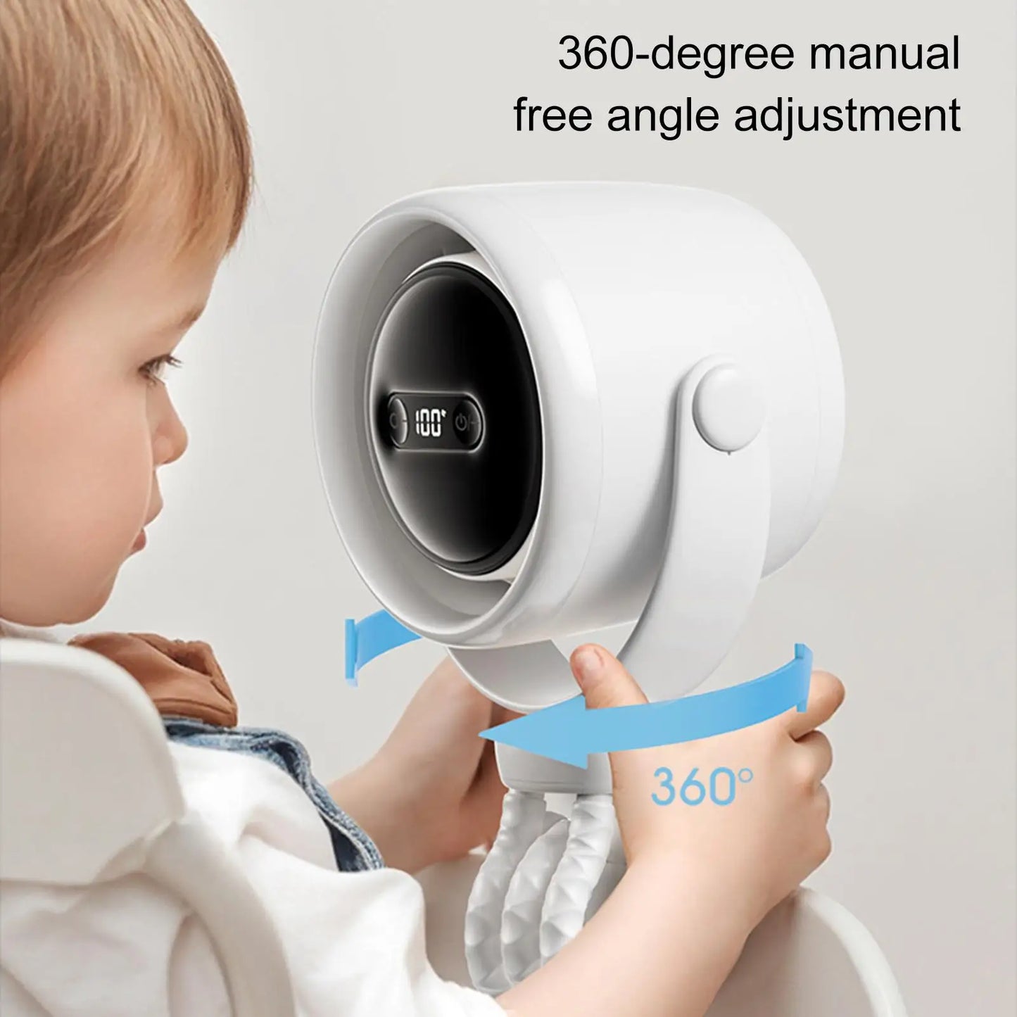 Flexible Octopus Stroller Fan 10000mAh USB Rechargeable Fan with LED Night Light 3-Speed Cooling Fan for Crib/Car Seat/Treadmill