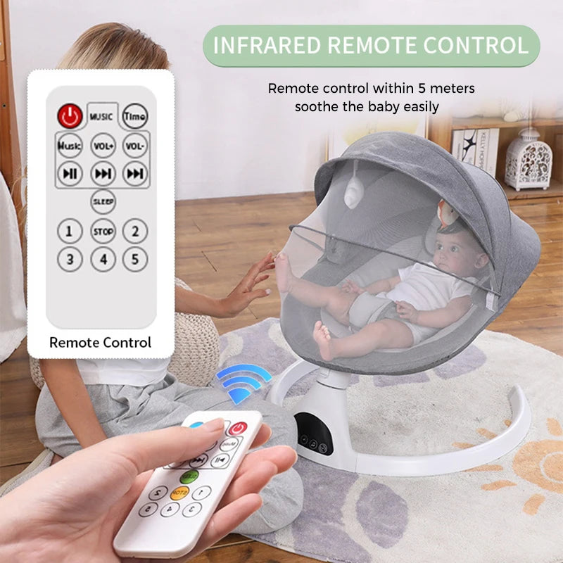 Electric Baby Rocking Chair with Toys & Remote Control Portable Swing Chair for Newborn 0-18 Months Baby Crib with Mosquito Net