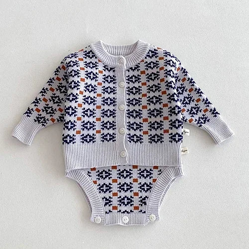 2024 New Autumn Infant Baby Girls Knitted Clothing Set Long Sleeved Knitted Cardigan+Jumpsuit Children Knitted Clothes Suit