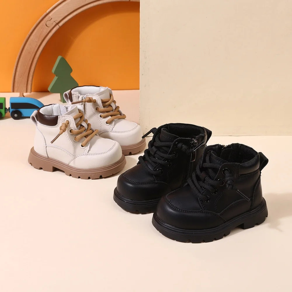 2025 New Autumn Baby Shoes Leather Boys Ankle Boots Soft Sole Zip Side Fashion Toddler Kids Girls Boots 15-25