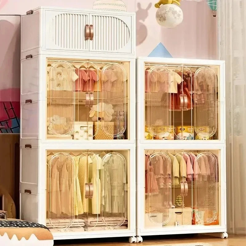 Children's Wardrobe Bedroom Closet Cabinet Baby Storage Box Toy Clothes Organizer Locker Folding Sorting Partition Wardrobe