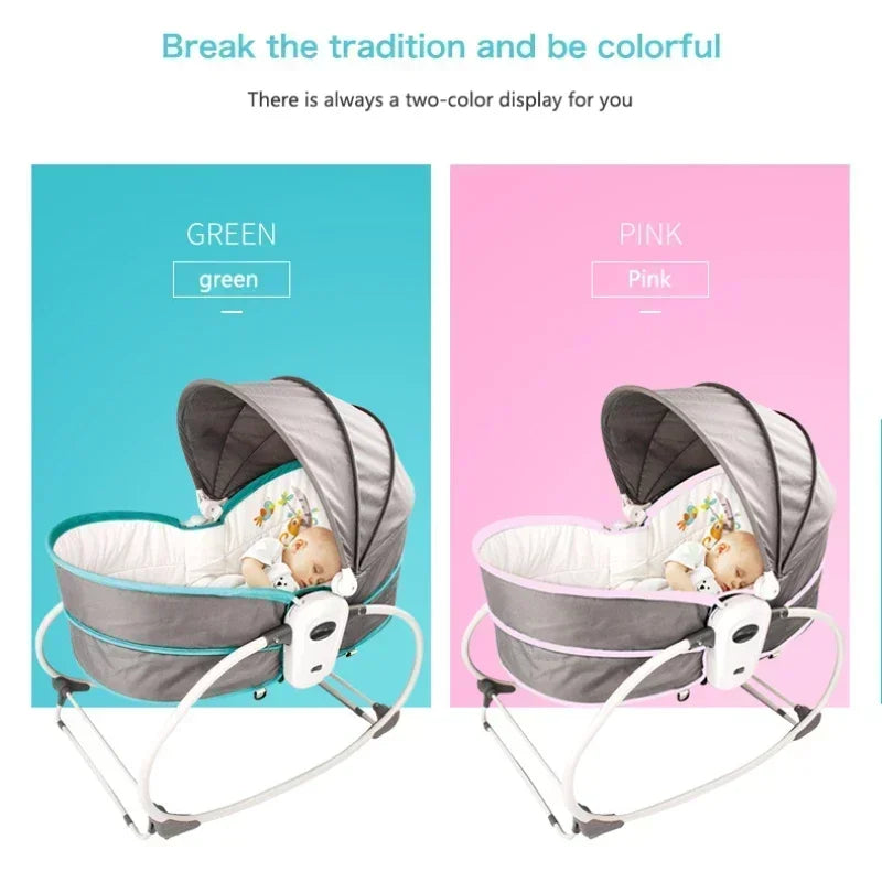 Baby Cradle Baby Rocking Chair for Newborns 0-3 Years Old Baby Soothing Bed Swing Bed 5 in 1 Music Vibrating Tent Rocking Bed