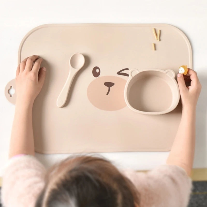 1pc Baby Feeding Plate Reusable Kids Placemats Silicone Tablemats Foldable Dinner Placemat for Toddlers Newborn