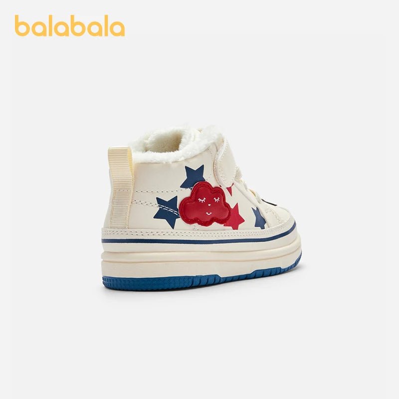 Balabala Baby Walking Shoes Baby Boys Girls High-top Board Shoes Plus Velvet 2024 New Winter Shoes Baby Shoes Kids Shoes