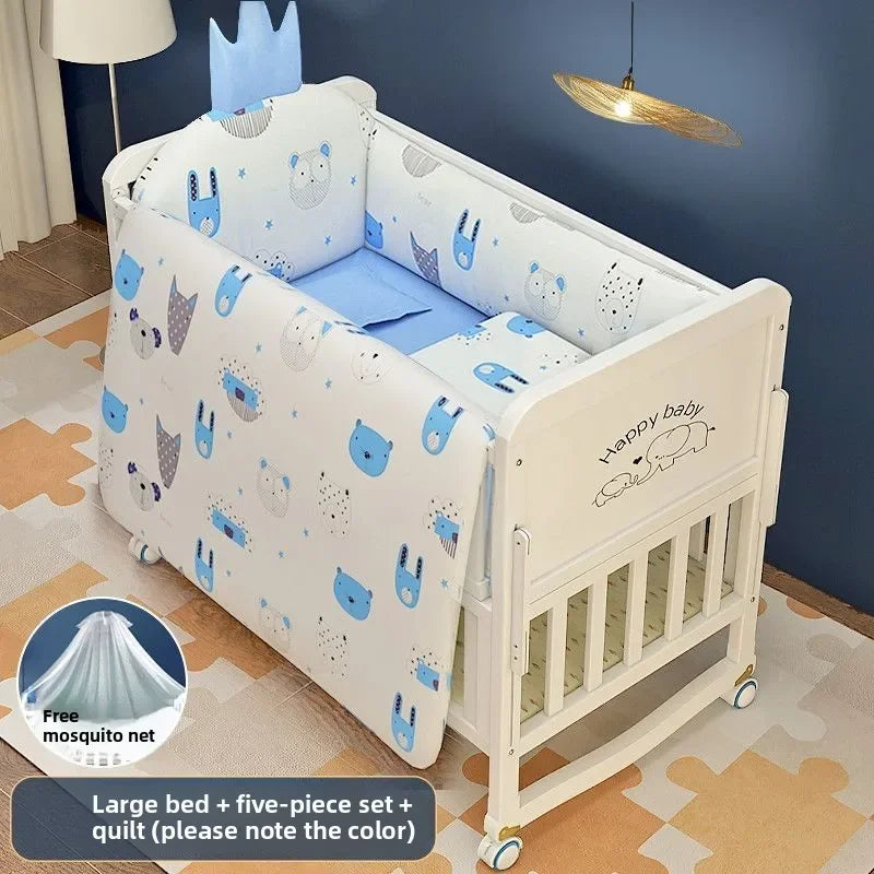 Luxury Solid Wood Baby Crib Multifunctional Convertible Bed with Bassinet Wheels Nest Bed  Wooden Convertible Baby Crib Movable
