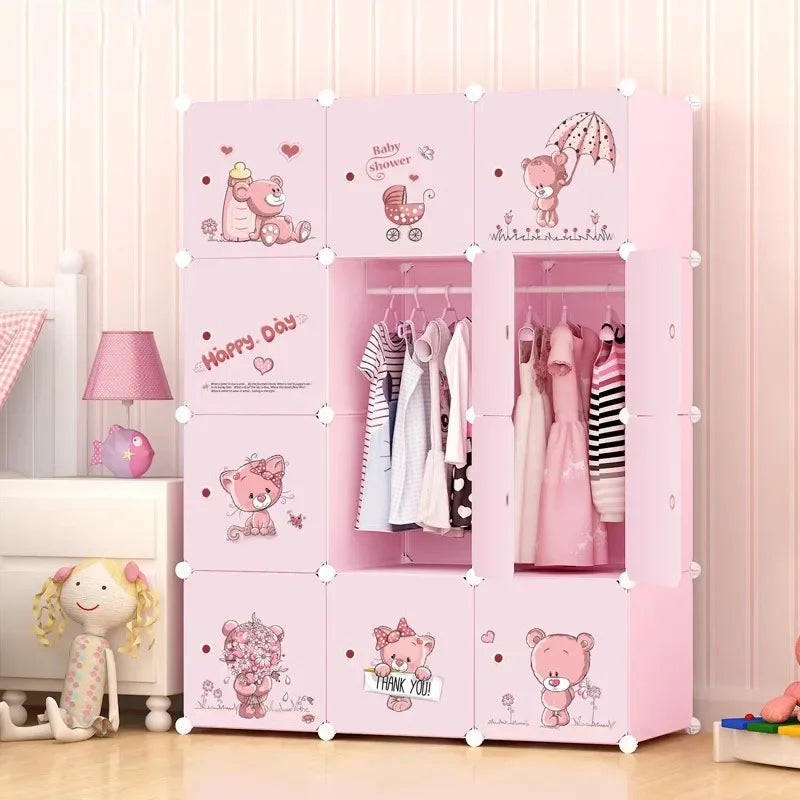Low Profile Kids Storage Cabinet Cute Baby Clothes Organizer With Plastic Shelves For Nursery Toddler Room Furniture