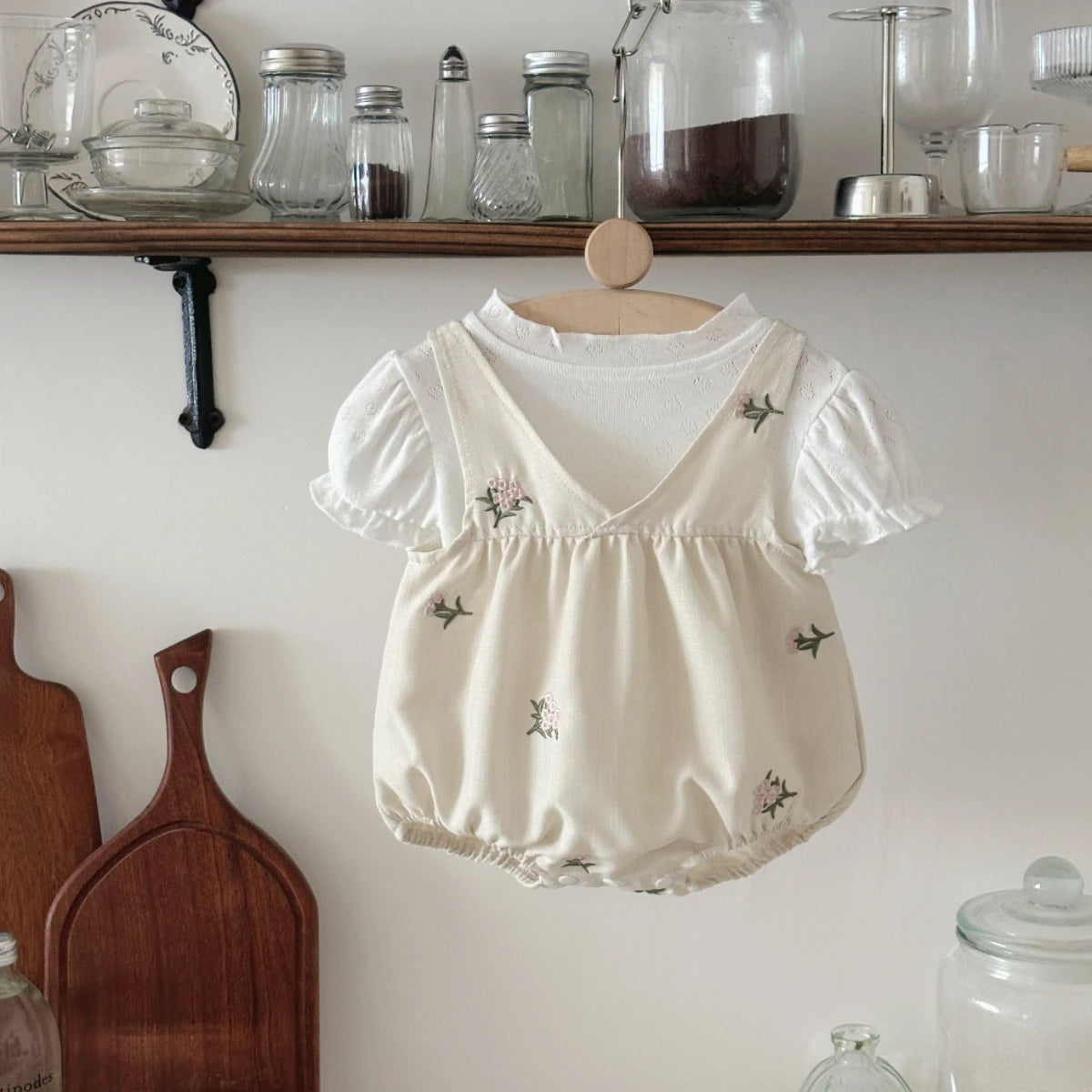 Summer Baby 2PCS Set – Flower Print Suspender Jumpsuit for Boys & Girls