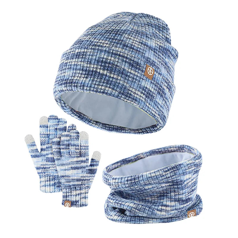New Kids Hats Set Winter Warmth Children Knitted Gloves Hat Scarf Three-piece Set Outdoor Windproof Baby Caps Gloves Scarf Set