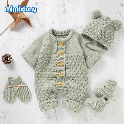 Knitted Baby Jumpsuit & Cap Set