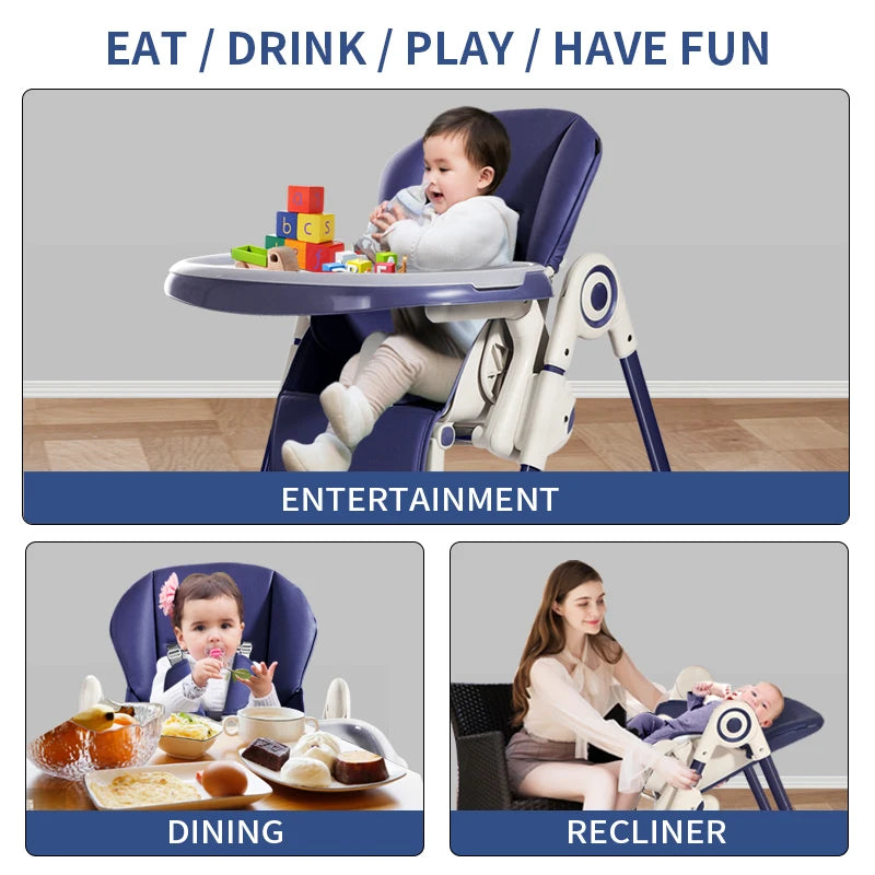 Baby High Chair 3 in 1 Multi-functional Foldable Dining Chair Adjustable Baby Feeding Height Portable Baby High Chair