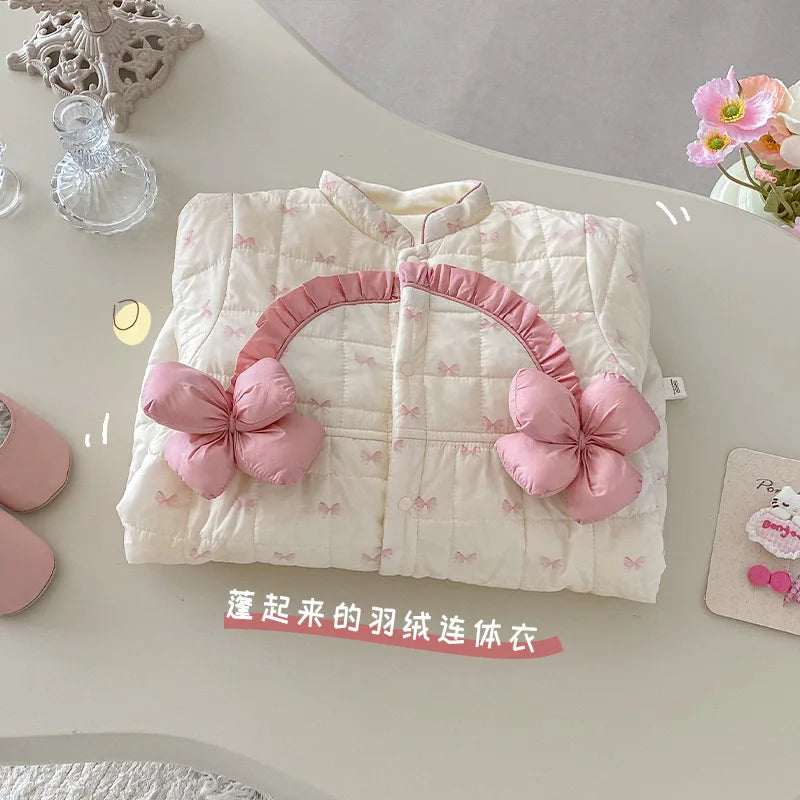Baby Super Cute Jumpsuit 0-2 Years Old Winter Baby Girl Cute with Plush Cotton Crawling Clothes for Newborns