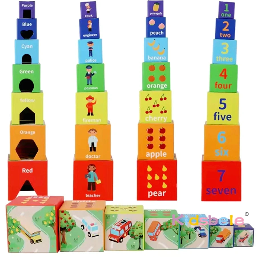 Numbers Color Shape Cognition Nesting Stacking Cubes Rainbow Paper Stacking Box Preschool Learning Montessori Toys Birthday Gift