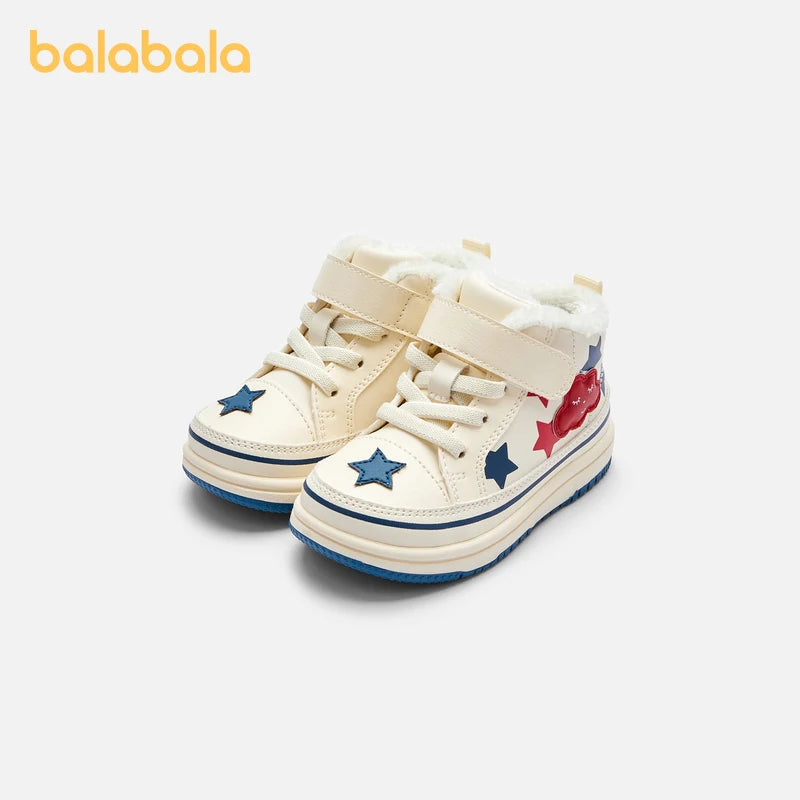 Balabala Baby Walking Shoes Baby Boys Girls High-top Board Shoes Plus Velvet 2024 New Winter Shoes Baby Shoes Kids Shoes