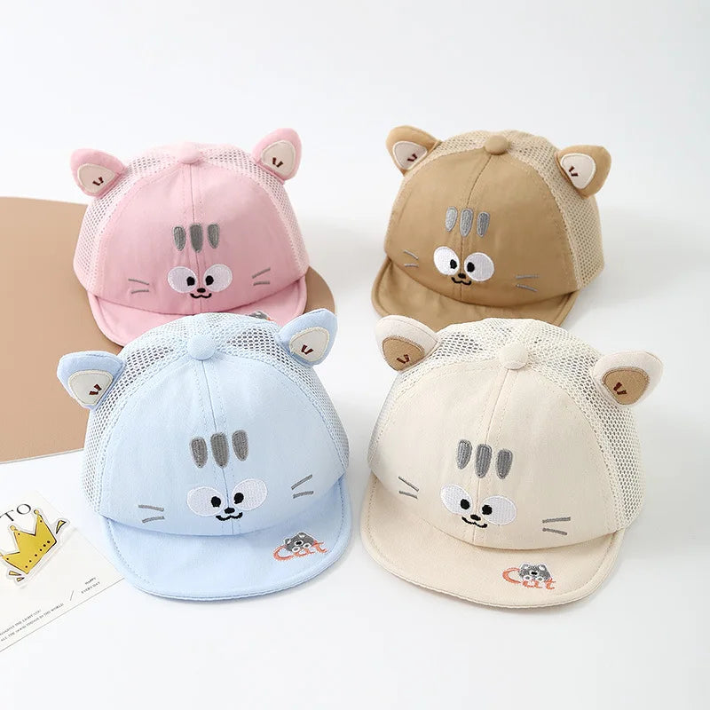 Summer Kids Mesh Baseball Cap Cute Cartoon Cat Hat