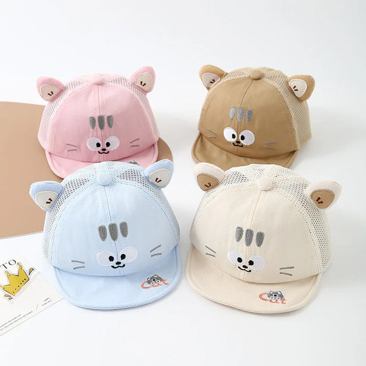 Summer Kids Mesh Baseball Cap Cute Cartoon Cat Hat