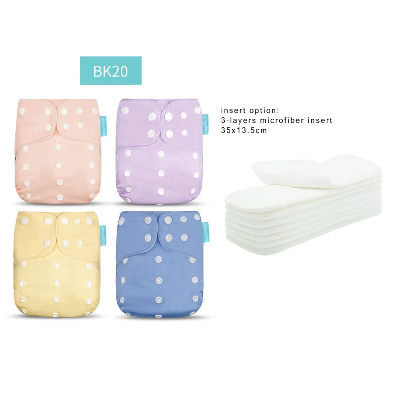 HappyFlute Reusable Diaper Set – 4 OS Pocket Diapers + 8 Inserts
