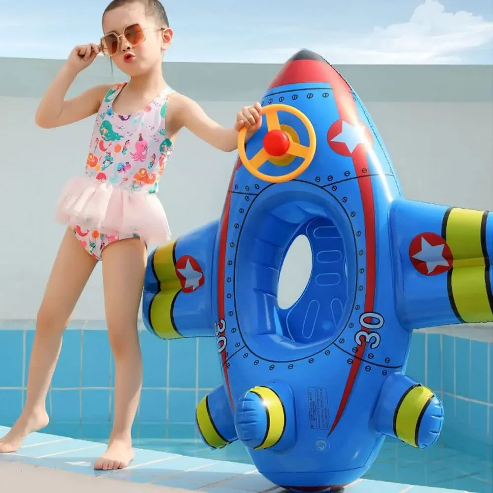 Inflatable Baby Airplane Pool Float – Blue Seat with Steering Wheel