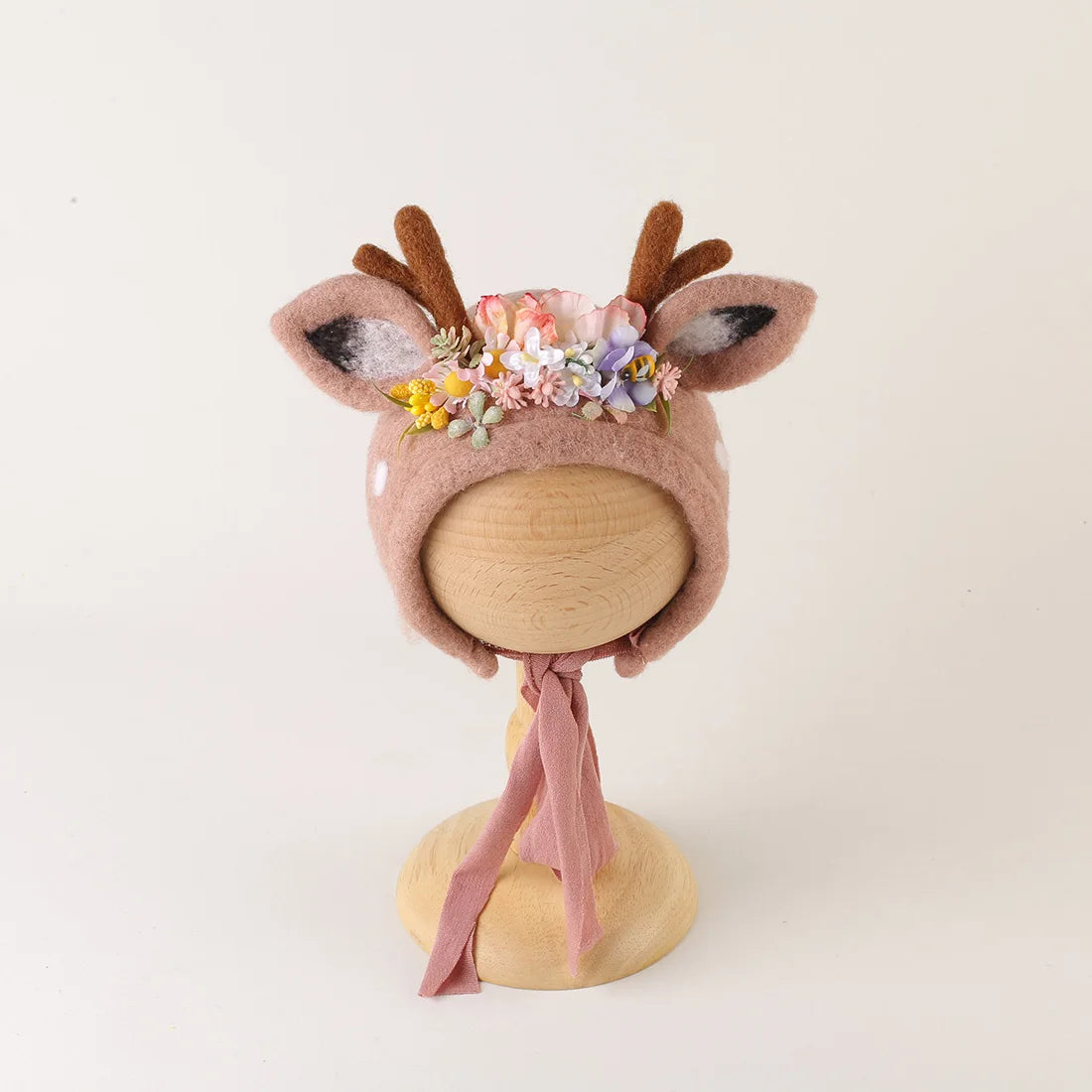 Cute Fox Flower Bonnet Newborn Wool Felt Photo Prop