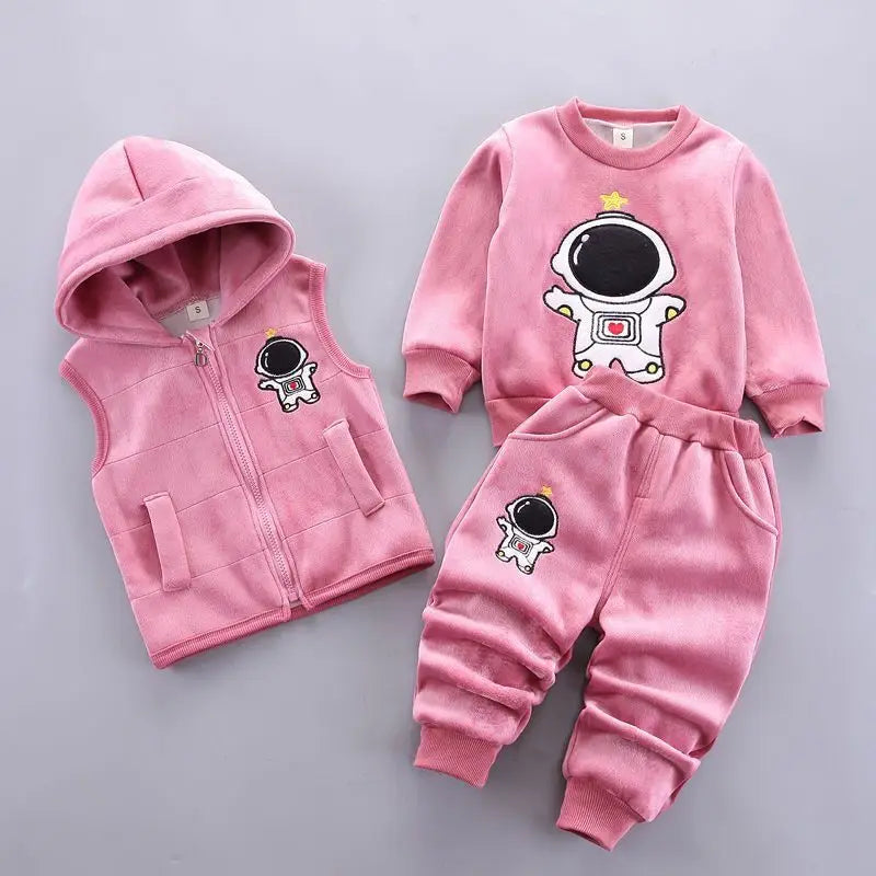 Baby Boys 3PCS Autumn/Winter Set – Fleece Astronaut Vest, Coat & Pants