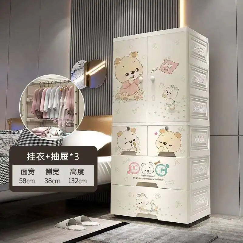 Plastic Baby Storage Cabinet Simple Cartoon Children's Wardrobe For Girls Bedroom Home Infant Storage Home Furniture