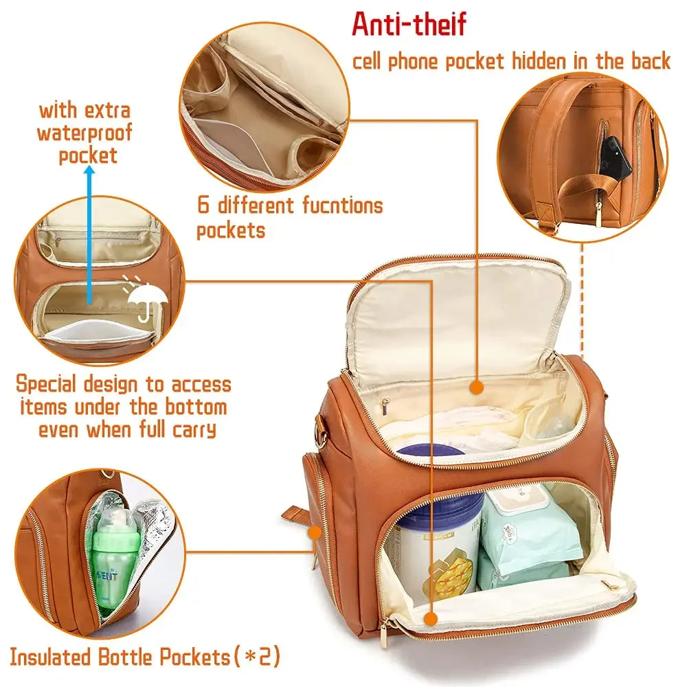 7-in-1 PU Leather Diaper Bag Set