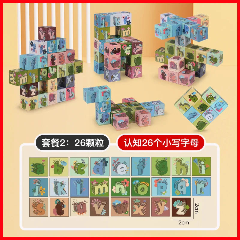 Magnetic Alphabet Blocks Set STEM Learning Toys for Kids DIY Alphabet Number Pattern Montessori Early Education Puzzle Toy
