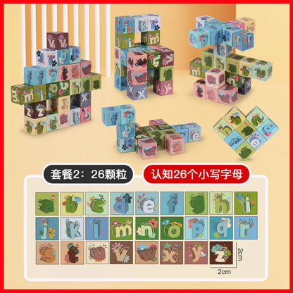 Magnetic Alphabet Blocks Set STEM Learning Toys for Kids DIY Alphabet Number Pattern Montessori Early Education Puzzle Toy