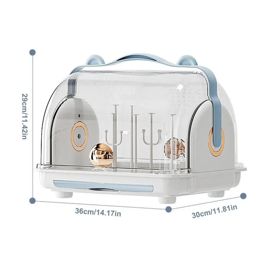 Baby Feeding Cup Holder Sterilizer Dryer With Easy-Carry Handle Dustproof Lid Drying Rack For Home Baby Stuffs Cutlery Storage