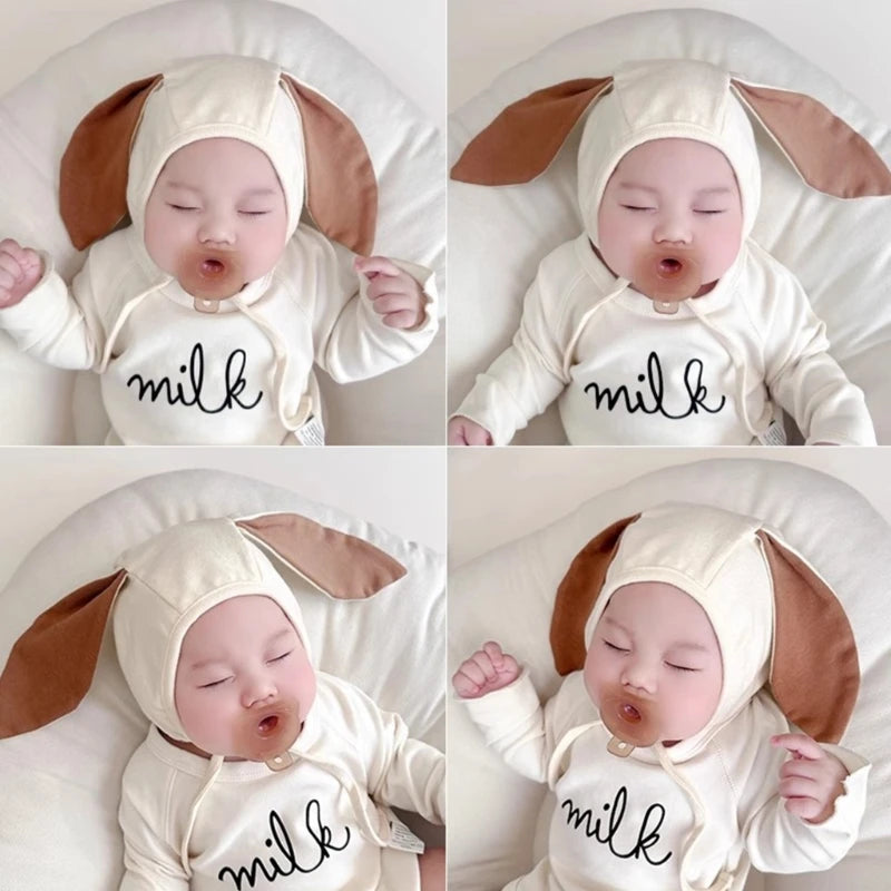 Bonnet bébé tricoté avec oreilles de lapin, chaud et mignon, idéal pour l'hiver.
