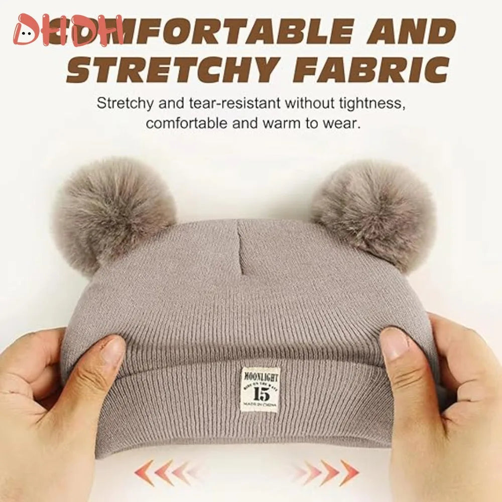Cute Bear Ear Wool Baby Hat and Scarf Winter Set