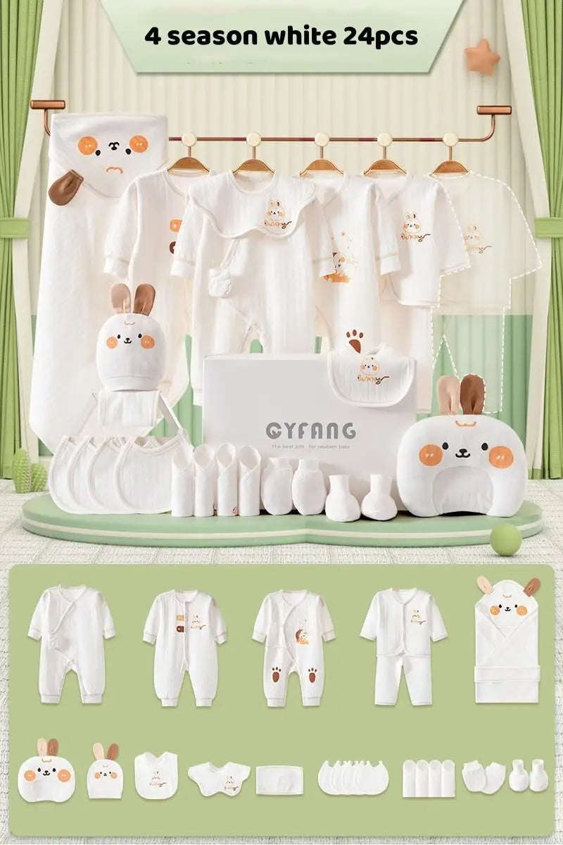 Summer Bunny Newborn Clothes Set – 20–26PCS Cotton Outfit for Boys & Girls